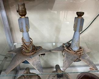 Unusual Pair of Mortar Round Lamps