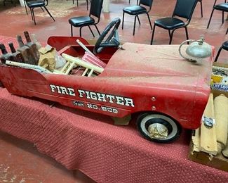 Vintage Sears Fire Fighter Pedal Car (Need Rear Wheels/Has Hubcaps and Accessories)