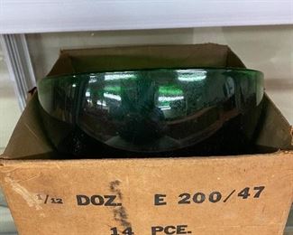 Vintage Forest Green Punch Bowl Set in Box