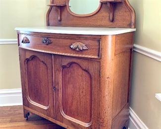 $350 Antique Marble Top Eastlake Dresser w/ Small Oval Mirror 43”W x 21”D x 58” H 