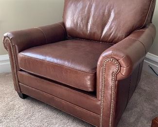 SOLD $800 - Arhaus Leather Chair with Nail head accents 42” W x 39”L x 33” H