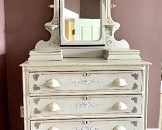 $600 (1 of 7piece set - Painted Shabby Chic Eastlake Suite) Dresser 38”L x 37”W x 17”D   