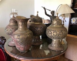Unique vintage Moroccan brass lamps / chandeliers 