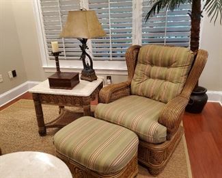 Wicker/Rattan chair and ottoman