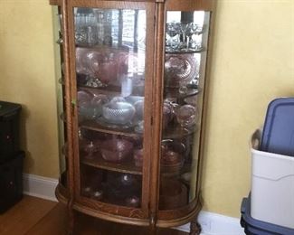 Oak bent glass china cabinet