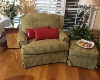 Den chairs and ottoman. Two chairs.