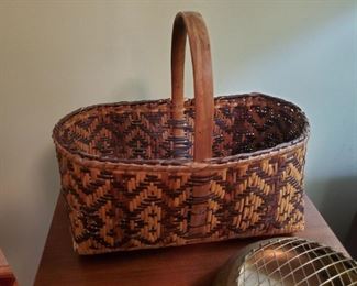 Antique Cherokee river cane and oak basket...