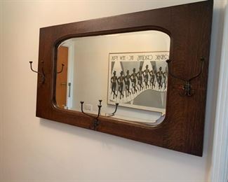 Vintage Wall Mirror with Hooks 