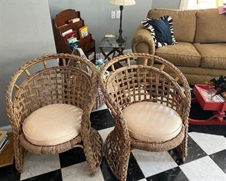 Vintage Rattan Chairs with cushion