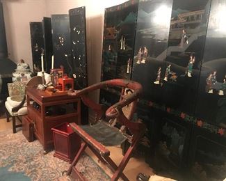 Three Asian Screens Black Lacquer