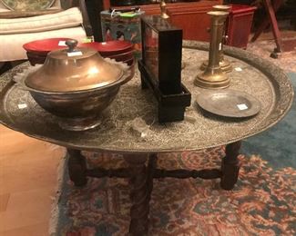 Brass and Etched Table with Carved Legs