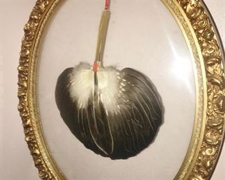 Framed Antique Ostrich Feather fan