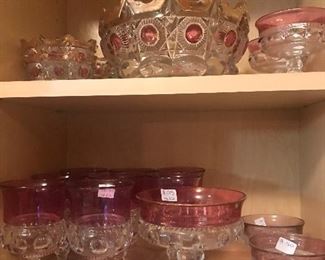 Kings Crown Cranberry Flashed Serving Pieces and Sherbert Glasses