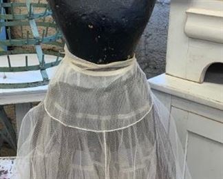 Antique standing mannequin, paper mache on iron stand, originally purchased from European dealer. Adjustable height. Iron topper. Netting not include $279