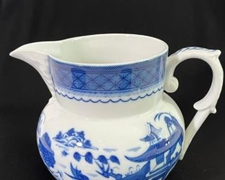 $16.00  Pagoda and Ocean Themed Porcelain Pitcher.  9" x 7"d