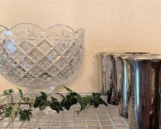 Crystal bowl; mint julep cups