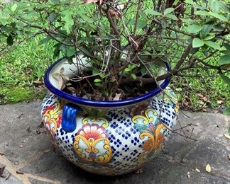 One of two colorful planters