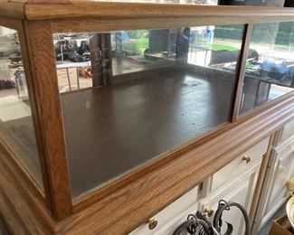Antique oak display cabinet - 47 inches wide, 28 1/2 inches deep, and 15 inches high