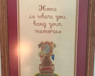 Hand-stitched "Home is where you hang your memories."