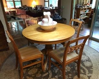 Small Round Oak Table with Four Chairs