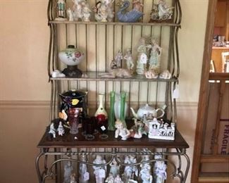 Rod Iron Bakers Rack, glass and wood shelves