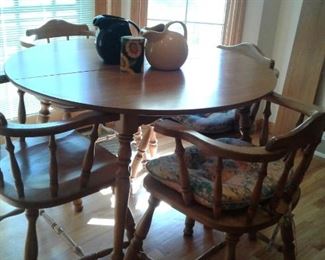 4 Chairs, leaf table ball jug and Fiesta