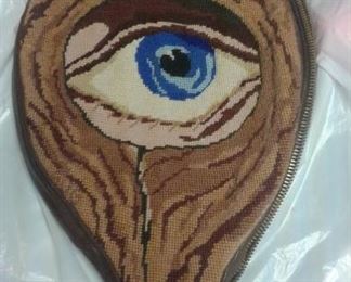 ONE OF A KIND TENNIS RACKET COVER-EYEBALL LOOKING THROUGH A KNOT HOLE IN A FENCE