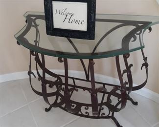 Metal with glass top entry table