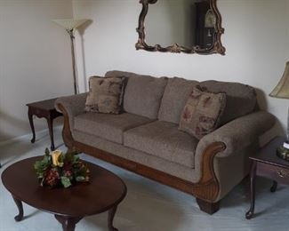 7-foot sofa manufactured by American manufacturing and side tables plus matching coffee table