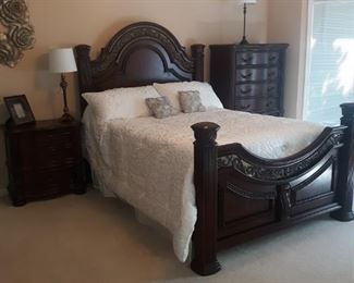 Solid wood Bed, Nightstand, and Chest of Drawers, manufacturer unknown 