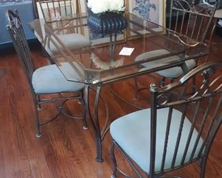 Dining set glass top table and 4 chairs, 40 by 58 by 30 inches tall