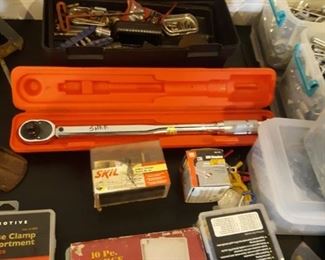 Hole saw kit and torque wrench plus various tools