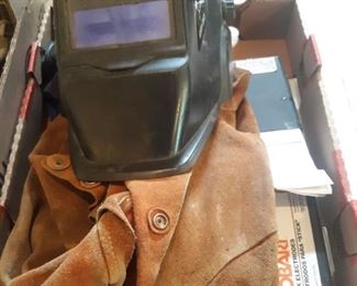 Welding hood and gloves