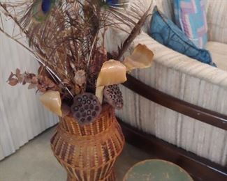 Stool, Basket Vase with Dried Flowers