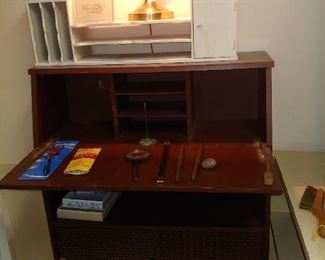 Fold Down Vintage Desk & Brass Desk Lamp