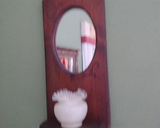 Wood Mirror with Shelf. Fenton Bowl
