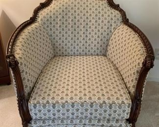Vintage French Carved Mahogany Armchair