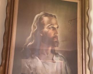 Portrait of Jesus in Gorgeous Carved Wood Frame