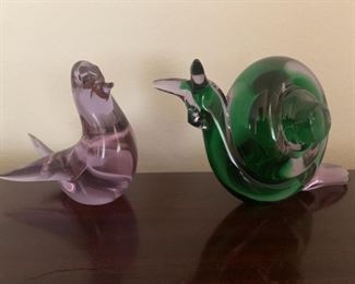 Murano Style Art Glass, Bird and snail.