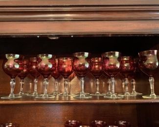 (14) Ruby Red Crystal Wine Glasses with Clear Stem