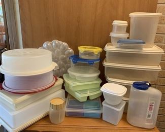 Lot of food storage containers includes Tupperware and More
