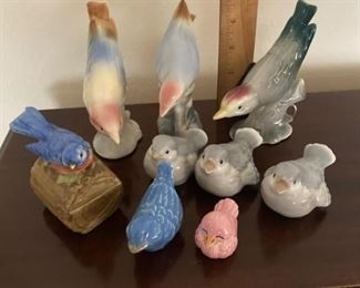 (9) Bird figurines