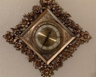 Mid Century Syroco Wood Diamond Shape Clock