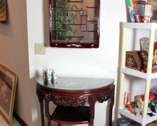 Asian Mother of Pearl Inlaid Table, Asian Mother of Pearl Inlaid Mirror