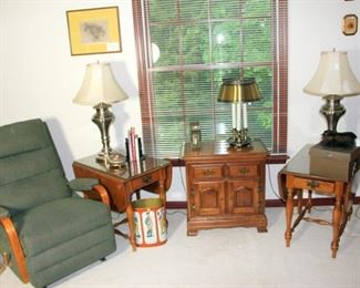 Pair of Ethan Allen Drop Leaf End Tables, Heywood Wakefield Cabinet, Recliner