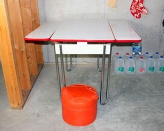50’s Enamel Top Drop Leaf Kitchen Table, Mid Century Ottoman