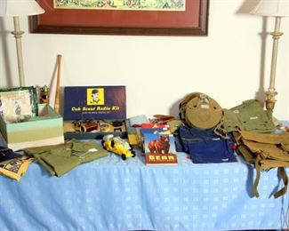 Vintage Boy Scout and Cub Scout Uniforms, Vintage Boy Scout Books, BSA Radio Kit, BSA Backpack, Lots of Vintage BSA Pieces