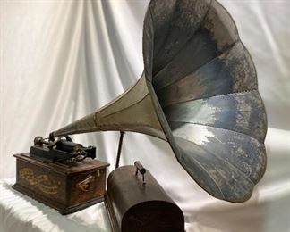 antique edison phonograph with horn