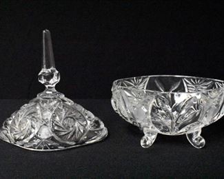 Oval Crystal Candy Dish with Steeple Lid & Star