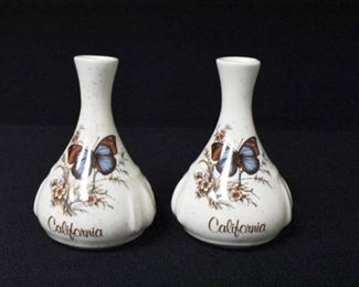 TIC Pottery Two 4 1/2" Vases with Butterfly Motif